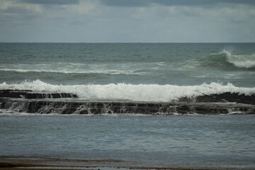 Waves breaking over the barrier reef at Sibauma beach in Rio Grande do Norte.