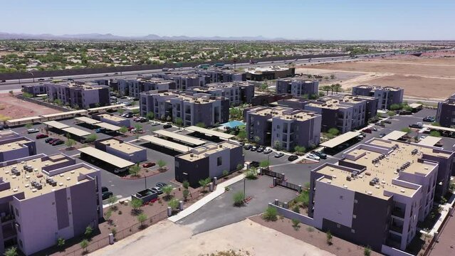 Afternoon aerial view of dense housing near downtown Goodyear, Arizona, USA.