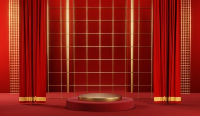 3D rendering of blank product background for cream cosmetics Modern red podium background