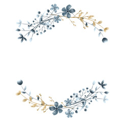 Hello winter with blue leaves watercolor floral bouquet Png, Greenery Elements Wildflowers Spring with Wreaths on Transparent background Png