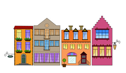set of old houses in cartoon style
