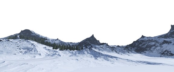 Snowy mountains Isolate on white background 3d illustration - 524384760
