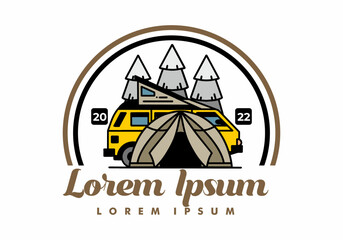 Camping with tent and car illustration design