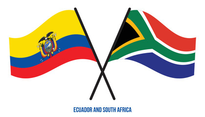 Ecuador and South Africa Flags Crossed And Waving Flat Style. Official Proportion. Correct Colors.
