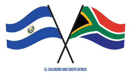 El Salvador and South Africa Flags Crossed And Waving Flat Style. Official Proportion.