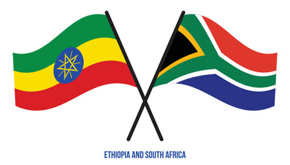 Ethiopia and South Africa Flags Crossed And Waving Flat Style. Official Proportion. Correct Colors.