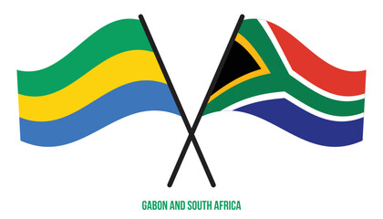 Gabon and South Africa Flags Crossed And Waving Flat Style. Official Proportion. Correct Colors.