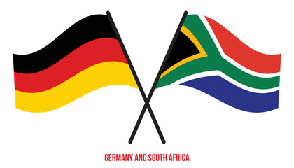 Germany and South Africa Flags Crossed And Waving Flat Style. Official Proportion. Correct Colors.