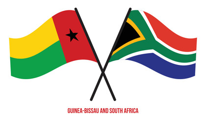 Guinea-Bissau and South Africa Flags Crossed And Waving Flat Style. Official Proportion