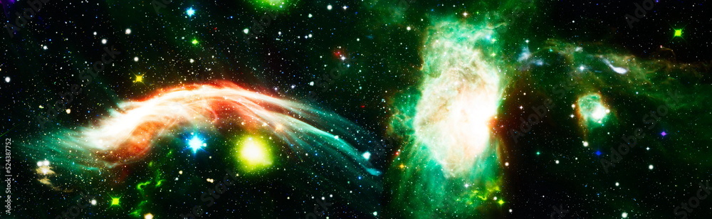Wall mural space background with red nebula and stars. elements of this image furnished by nasa.