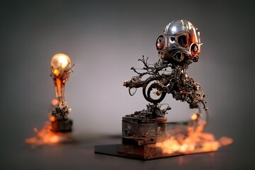 Metal figurine made of scrap, 3d illustration
