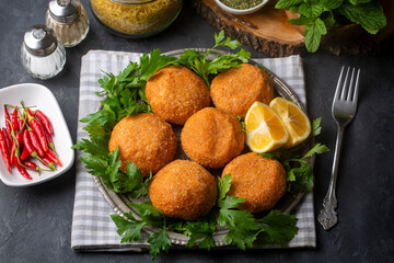 Kibbeh is a popular dish in Middle Eastern cuisine (Turkish name; icli kofte - Adana icli koftesi)