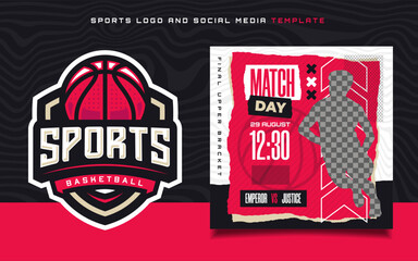 Basketball sports Logo and match day banner flyer for social media post