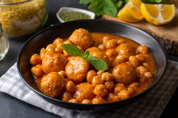 Traditional delicious Turkish foods; Bulgur soup (Turkish name; Anali Kizli, icli kofte)