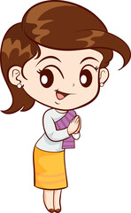 woman cartoon thai traditional Outfit character