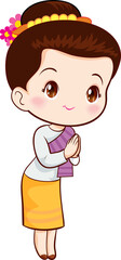 Fototapeta premium woman cartoon thai traditional Outfit character