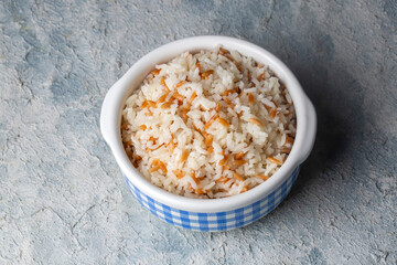 Traditional delicious Turkish food; Turkish style rice pilaf (Turkish name; Arpa sehriyeli pirinc pilavi)