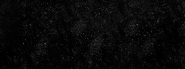 Dark black grunge textured concrete background. Panorama dark grey black slate background. Dark grunge textured wall closeup background. Old black background. Blackboard. Chalkboard texture. - obrazy, fototapety, plakaty