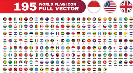 195 World Flag Icon Circle Full Vector