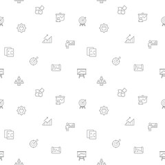 Monochrome seamless pattern strategy, goals, success, logic, graphs, reports, business, growth, targets background on white backdrop. Repeat abstract texture.