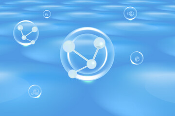 Hyaluronic acid hair and skin solutions ad, blue collagen serum drop over skin cells with cosmetic advertising background ready to use, illustration vector.	