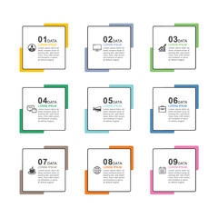 9 data infographics square index template. Vector illustration abstract background.