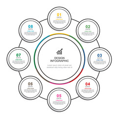 Infographics circle timeline with 8 number data template. Vector illustration abstract background.