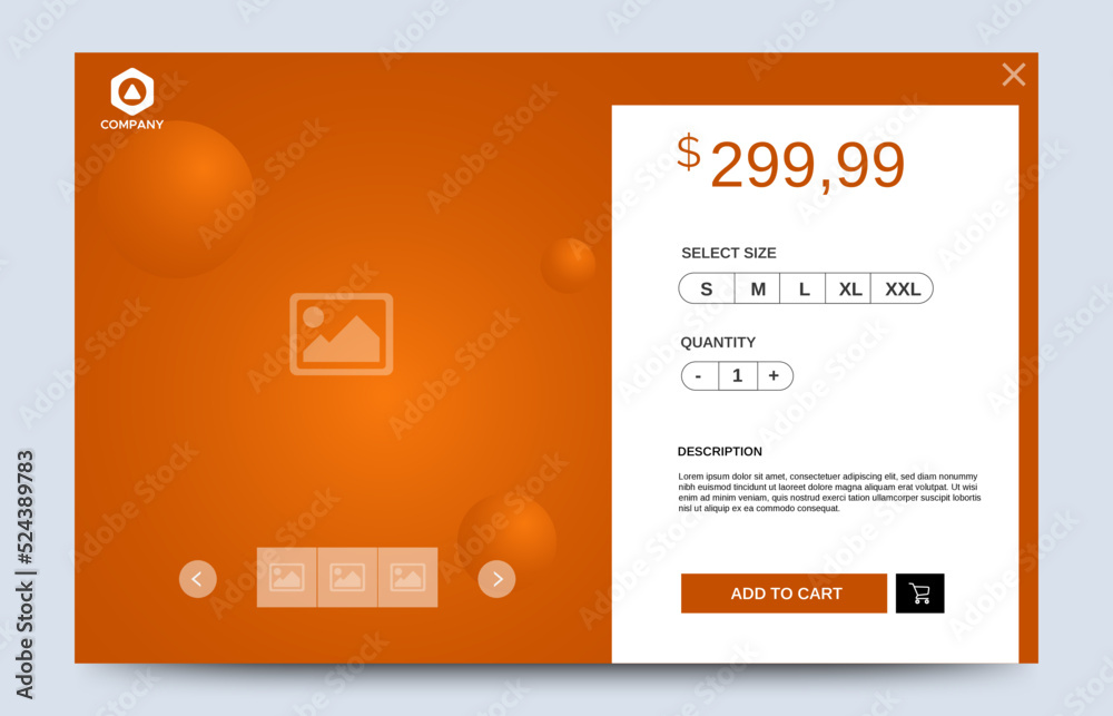 Poster ecommerce product details page with price and place for image. attractive page and card ui design wi