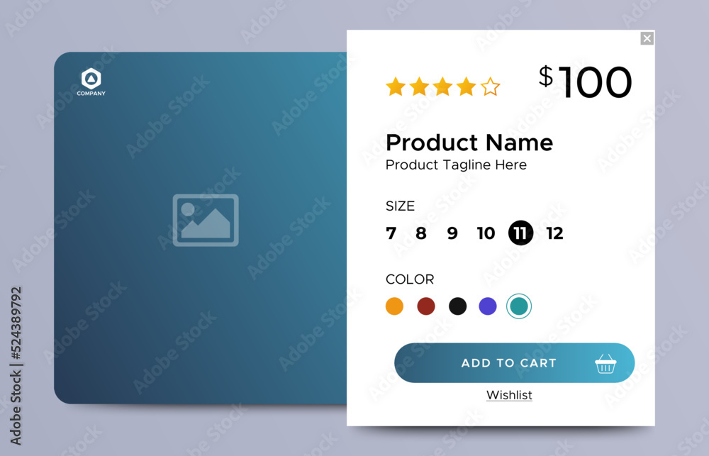Poster ecommerce product details page with price and place for image. attractive page and card ui design wi