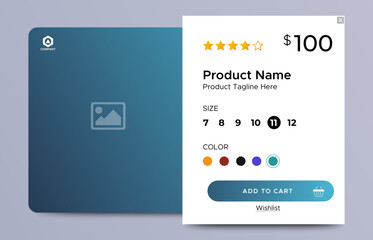 Ecommerce product details page with price and place for image. Attractive page and card UI design with gradient purple for website, landing page or card. vector EPS
