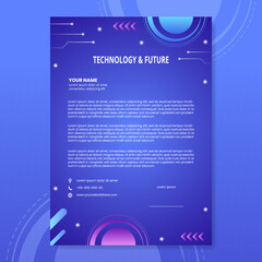 Technology Letterhead Template Hand Drawn Cartoon Flat Illustration