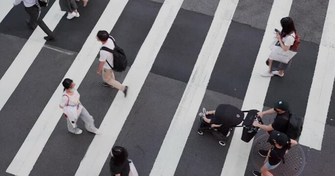 Top view of people cross the road