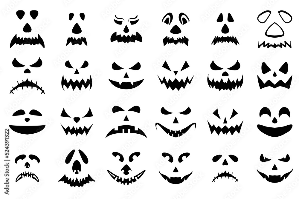 Wall mural halloweenpumpkin face clipart collection, set of scary face halloween element. vector collection of  - Wall murals