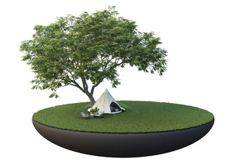 Fototapeta premium The island has lawns and large trees on a transparent background.