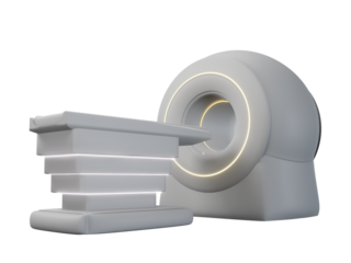 MRI SCANNER - Magnetic resonance imaging scan device in Hospital 3D rendering . Medical Equipment and Health Care.
