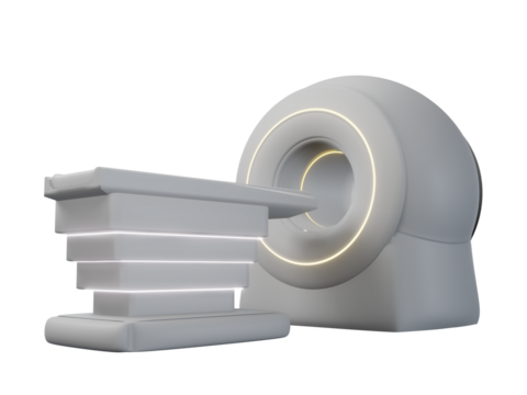 MRI SCANNER - Magnetic resonance imaging scan device in Hospital 3D rendering . Medical Equipment and Health Care.