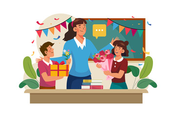 Teacher's Day Illustration concept. A flat illustration isolated on white background