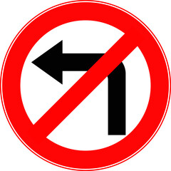 Road sign left turn is prohibited. Vector image.