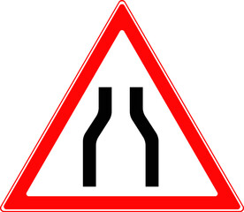 Road sign, narrowing of the road in the center.