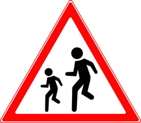 Road warning sign. Sign children on a pedestrian road.