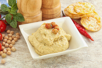 Natural organic chickpea hummus with olive oil