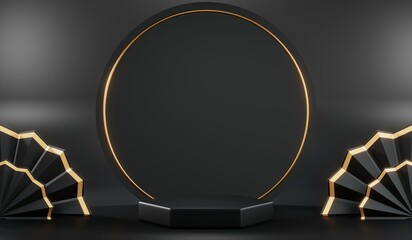 3D rendering of blank product background for cream cosmetics Modern black podium background