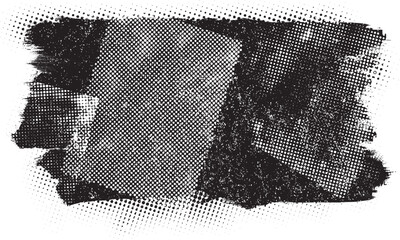 Glitch distorted brush stroke . Noise destroyed logo . Trendy defect error shapes . Glitched frame .Grunge textured . Distressed effect .Vector shapes with a halftone dots screen print texture.