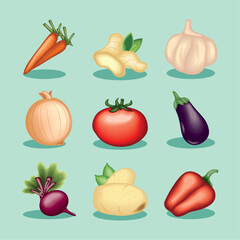 icons, realistic vegetables