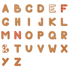 Naklejka premium Vector set of alphabet holidays ginger cookie isolated on white background. Merry Christmas and Happy New Year