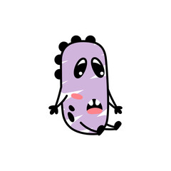 Funny cartoon purple monster sitting confused. A fictional character for children. Cute alien icon in doodle style. Sad mascot for the brand. A cool print for children's products.