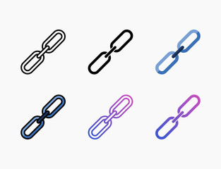 Link icon set with different styles. Style line, outline, flat, glyph, color, gradient. Can be used for digital product, presentation, print design and more.