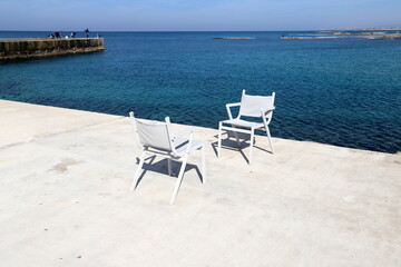 Chair for relaxing in a cafe on the Mediterranean coast