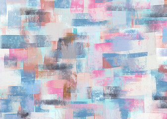 Pink and blue acrylic art, artistic texture. Square grungy background, hand painted paint strokes