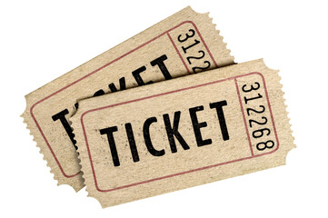 Two old movie ticket stubs isolated transparent background photo PNG file